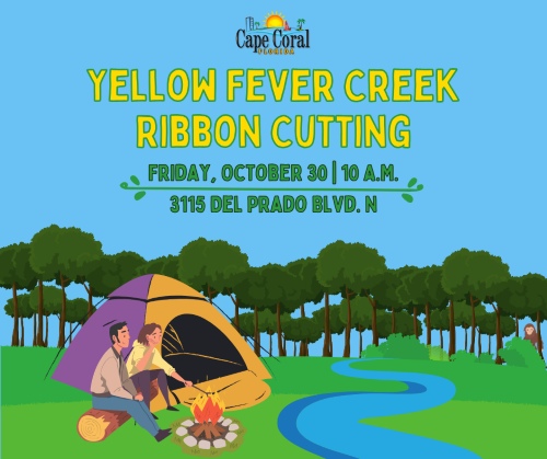 Flyer for the ribbon cutting of Yellow Fever Creek on Friday October 30th at 10am